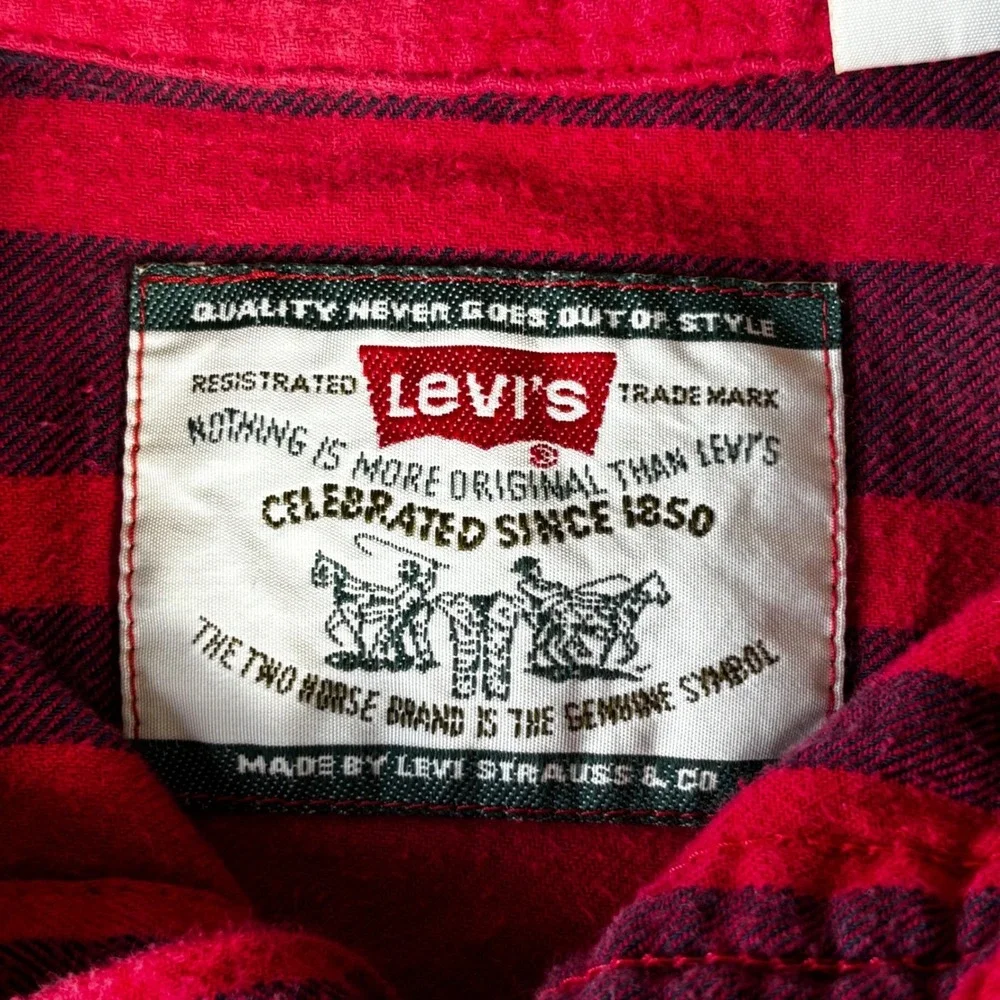 VTG Levi's Heavy Flannel Shirt Mens Large Red Burgundy Striped grunge workwear